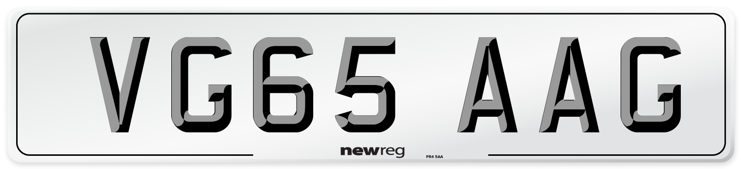 VG65 AAG Number Plate from New Reg